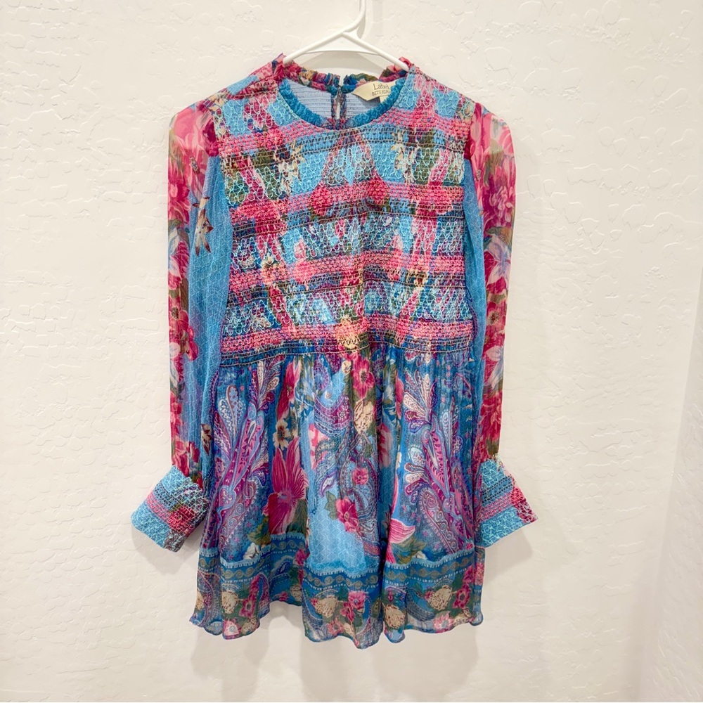 Ritu Kumar Tunic Blouse Womens Small Smocked Floral Paisley Spring Summer Boho